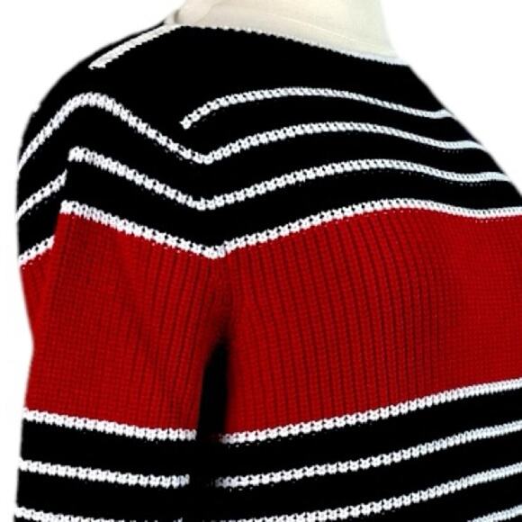 Liz Claiborne Sweater Heavy Knit Boatneck Blue Red Stripe Women’s Size XL - Picture 9 of 12